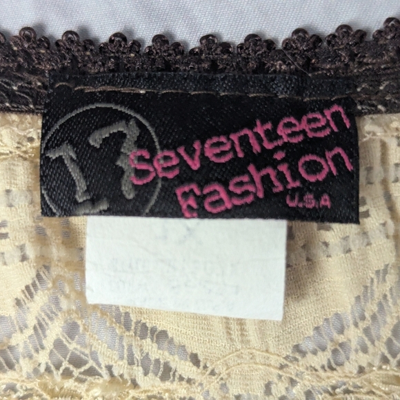 Seventeen Fashion 1X Sleeveless Lace Blouse Tan/Brown With Ribbon Y2K - Picture 8 of 11
